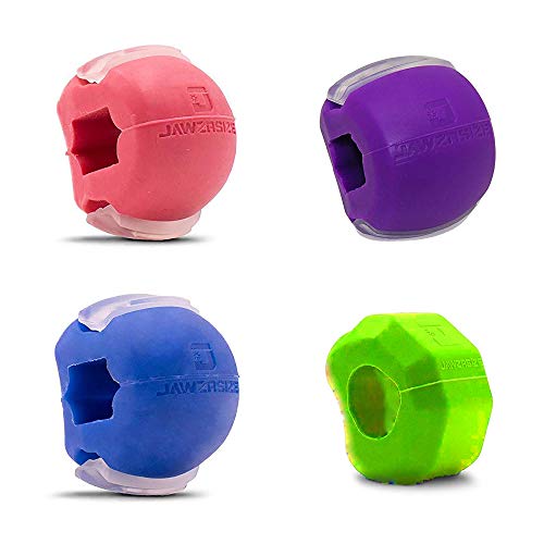 Jawzrsize Athletic Bundle Jaw Enhancer - Jaw, Face, and Neck Exerciser, Helps Reduce Stress and Cravings - Facial Exercise (Beg., Int., & Advanced - Pink, Purple, Blue, & Green)