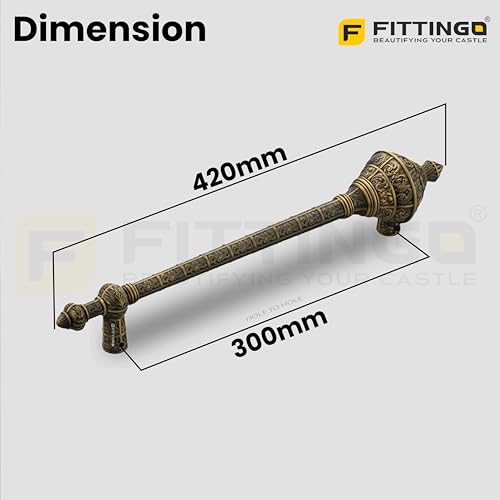 Image of Royal Gada Door Handle for Main Door /16 Inch Traditional Main Door Handle /Pull Push Handle for Home /Office /Hotels Doors - (Hole to Hole 300mm, Pack of 1) - Brass Antique- 3 Years Warranty