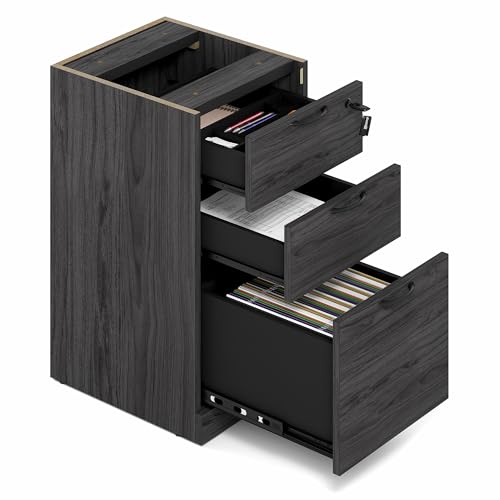 Image of Furinno Roger File Cabinet, 3-Drawer Fixed Pedestal Filing Cabinet with Lock, Soft-Close Drawers with Drawer Organizer, for Home Office, Coastal Grey