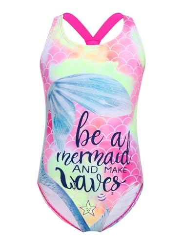 Kids Girls One-Piece Cross Back Sleeveless Swimwear Fish Scale Print Shorty Swimsuit Beach Bathing Suit
