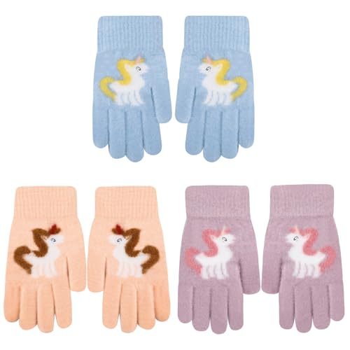 kodinsiivous 3 Paar Kinderhandschuhe,Einhorn Handschuhe,Warme...