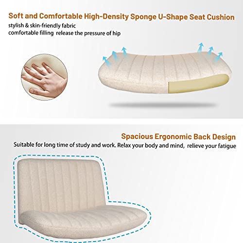 Indulgear Armless Office Desk Chair No Wheels, Ergonomic Cross Legged Home Office Desk Chair, Fabric Padded Height Adjustable Swivel Computer Task Chair, Wide Seat Vanity Office Chair(Beige) #TOP6