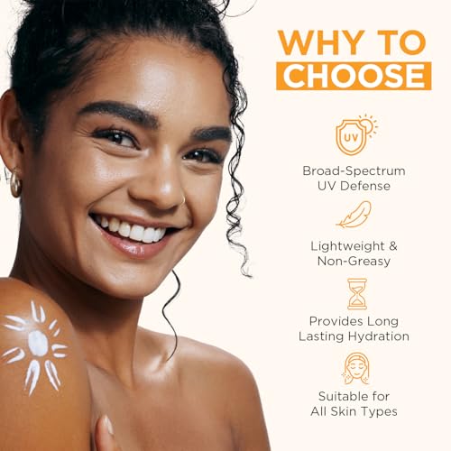 Image of ORGATRE Sun Shield SPF 50 PA++++ Sunscreen for Women & Girls, Vitamin C, Niacinamide & Hyaluronic Acid, Non-Greasy, No White Cast, Water Resistant, Face Cream for Glowing Skin & Acne Prone Skin 50gm