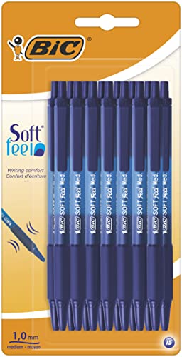 Image of BIC Soft Feel Click Grip Ballpoint Pen - 1.0mm Tip - Soft Touch Rubber Grip - Blue (Pack of 15)