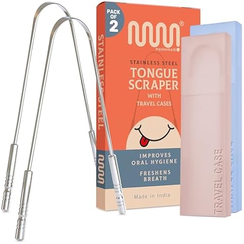 MasterMedi Stainless Steel Tongue Scrapers with Cases Cover