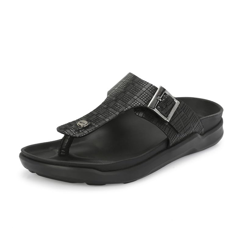 HITZ Mens Black Leather Open Toe Slippers - 5 UK (B0CLH1RHNW) Amazon Price History, Amazon Price Tracker