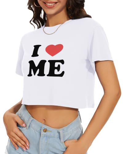 Image of Womens Crop Tops Summer Short Sleeve Round Neck T-Shirts Loose Fit Blouse