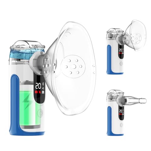Aerosol Portatile Silenzioso a Ultrasuoni – Macchina per Aerosol Adulti e Bambini con Batteria Ricaricabile 1200mAh, Nebulizzatore Inalatore con 2 Maschere e Boccaglio per Casa e Viaggio （Azzurro）
