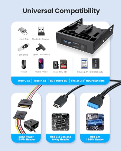 Hub USB avant 5.25 lecteur carte SD microSD double baie SSD 2.5 PC