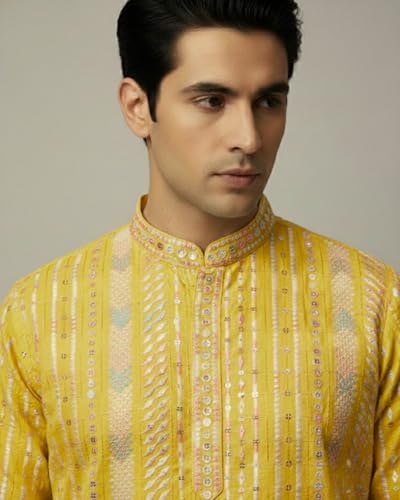 Image of Men's Pure Cotton Kurta Regular with Mandarin Collar | Printed Long Kurta for Festive, Casual
