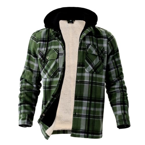 Image of LeeHanTon Mens Flannel Jackets Sherpa Lined Fleece Zip Up Winter Warm Workout Plaid Sweatshirt with Hood
