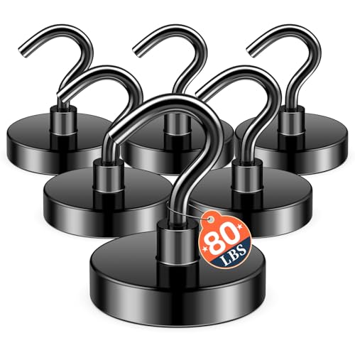 Image of FINDMAG Black Magnet Hooks, 80LB+ Magnetic Hooks for Cruise Cabins, 6 Pack | Heavy Duty Magnetic Hooks for Hanging, Kitchen, Classroom, Home, Travel, Office, Metal Hooks for Cruise Ship Walls