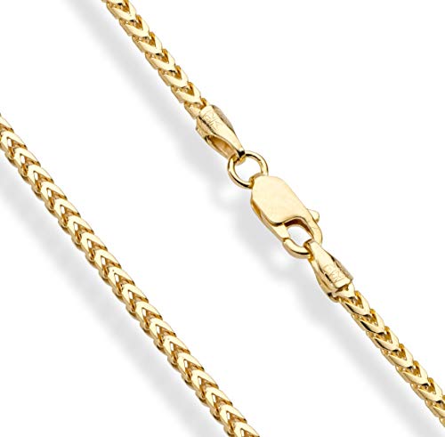Miabella Solid 925 Sterling Silver, 18Kt Gold Plated Italian 2.5mm Franco Square Box Link Chain Necklace for Men, Made in Italy3