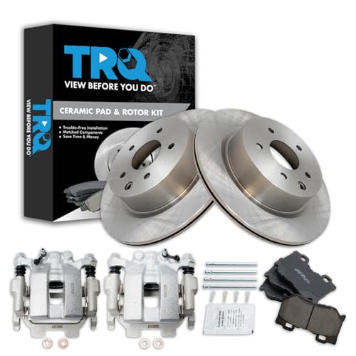 Image of TRQ Rear Brake Pad and Rotor Set Ceramic Rotors Calipers | For 2011-2013 Infiniti G37 2010-2017 Nissan 370Z