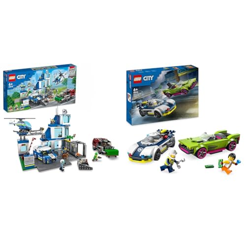 LEGO 60316 City Le Commissariat de Police: Jouet de Construction avec Voiture & City La Course-Poursuite Entre la Voiture de Police et la Super Voiture, Jouet Imaginatif...
