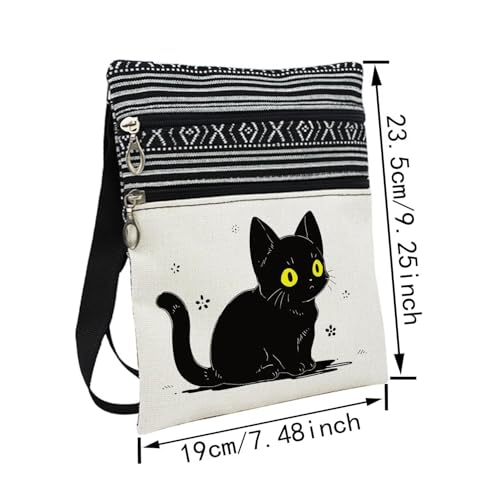 Black Cat Messenger Bag Small Ethnic Pattern Printed Adjustable Strap Crossbody Zipper Bag Black Cat Phone Bag Wallet Cute Shoulder Handbag for Women -72