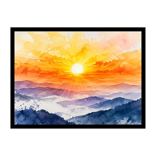 Image of Aatman ARTHaus Rising Sun Art Framed Luster Paper Painting, 18x24 in | Wall Art for Home Decor, Living Room, Bedroom & Office, D1
