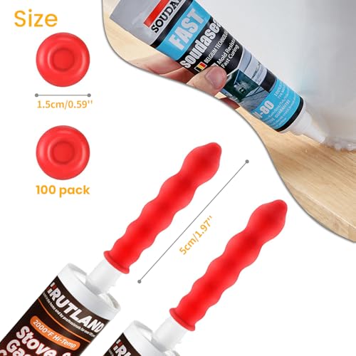 Image of Caulk Cap for Seal Caulking Tubes, Caulk Saver Sealer Caps for Caulk,Silicone, Roofing Cement-Red (Pack of 100) | Reusable Sealer for Caulking Tubes, Preserve Open Tubes, Seal Roofing Cement, Pack of 100