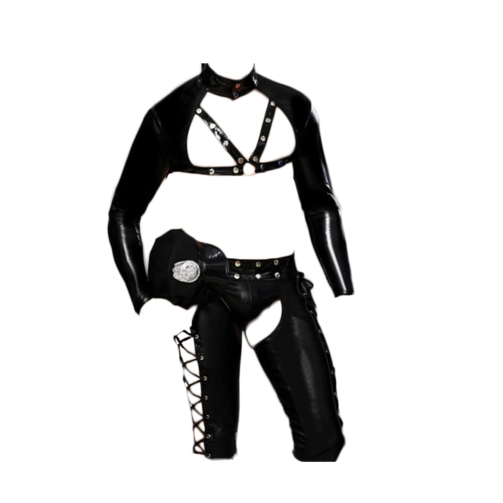 Herren Wet Look Black PVC Cosplay Dessous Set