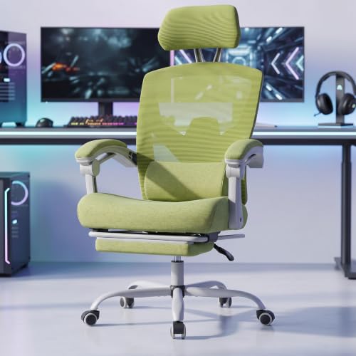 DUMOS Office Desk Chair with Footrest Ergonomic Gaming Chair for Adults Computer Mesh Lumbar Support Swivel Reclining with Headrest Comfy Armrest for Home Office Work Study Light Green