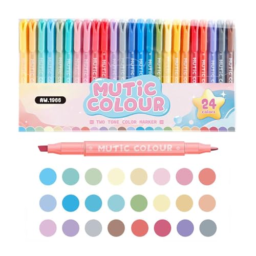 Ylnailky カラーマーカー,24色の美しい学習用ペン ダブルチップ ステーショナリーグッズ 教室や自宅での学びや作業に最適 - 学校や職場での使用に理想的な文房具用品