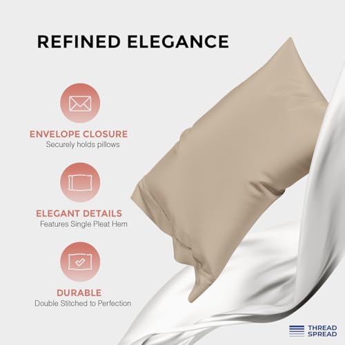 Image of THREAD SPREAD 100% Egyptian Cotton Queen Sheets Set - 1200 Series Plush Collection Luxury Egyptian Cotton Sheets Queen Size Deep Pocket (4 PC, Taupe), Soft, Cooling, Sateen Weave Sheet Set