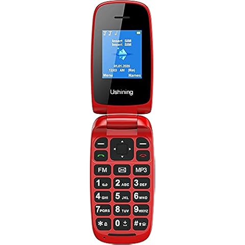 USHINING Unlocked GSM Flip Mobile Phone Big Button Easy to Use,SIM Free Pay as You Go Phones,Classical & Durable (Red) Cover