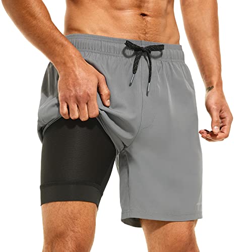 HODOSPORTS Mens Swimsuit Trunks 7' Quick-Dry Swim Shorts with Compression Liner and Zipper Pockets...