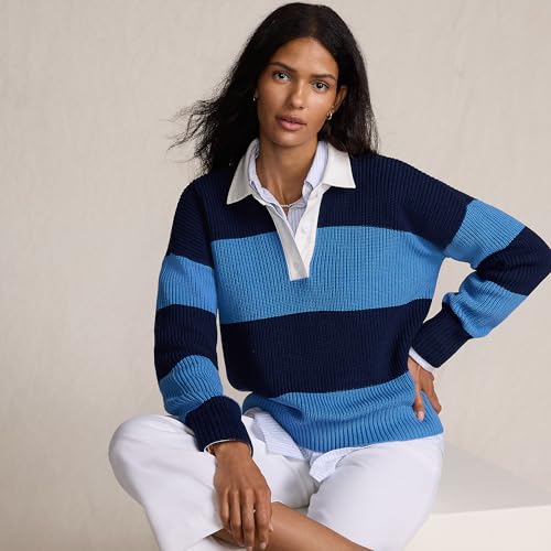Lands' End Women's Drifter Rugby with Woven Collar Sweater4