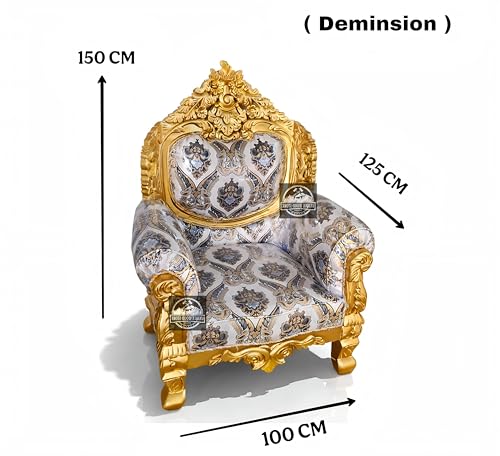 Image of Royal Carved Sofa Set | 3+1+1 Seater + Center Table Without Mirror| Antique with Floral Upholstery | Victorian Style Living Room Furniture Sofa Set Luxury Gold Finish 4-Piece