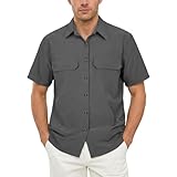 BSBUY Hemd Herren Safari - Atmungsaktiv Kurzarm Button Down Hemd, Casual Regular Fit Outdoorhemd, Schnelltrocknend Funktionshemd Schutz für Wanderhemd Angeln Safari Reisen Golf, Dunkelgrau, XL