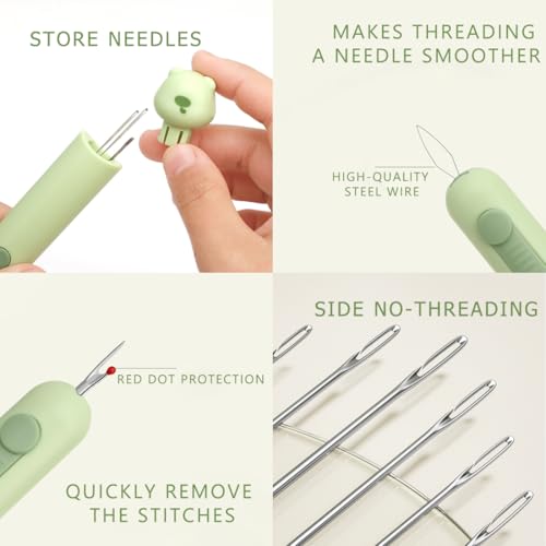Upgraded 3 in 1 Automatic Needle Threaders Seam Ripper with Self Threading Sewing Needles, Stitch Remover Tool for Hand Sewing, Cross Stitch, Knitting, Embroidery, Thread Removal (2PCS) — view 4
