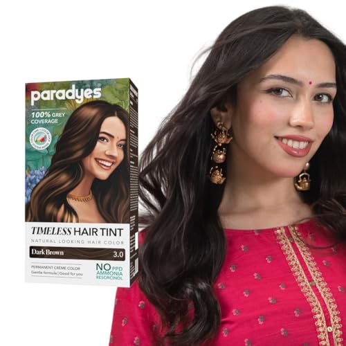 Paradyes Mini Dark Brown Timeless Hair Tint, Permanent Crème Hair Color for Hair & Beard, Complete Grey Coverage, Formula Free from PPD, Ammonia, & Resorcinol, 3.0 Dark Brown, 60 GRAM