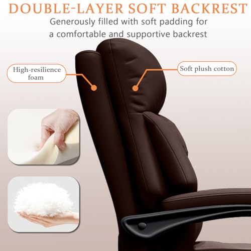 Image of Office Chair with Retractable Footrest Comfortable Executive Desk Chair, Heavy-Duty Ergonomic Leather Chair, Adjustable Height Computer Gaming Chairs for Home Office