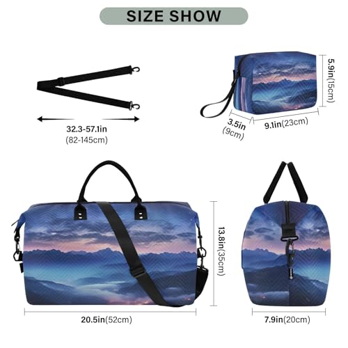Weekender Bags for Women,Foldable Endless Sky Mountains Travel Duffel Bag with Trolley Sleeve Travel Tote Gym Bag with Toiletry Bag3
