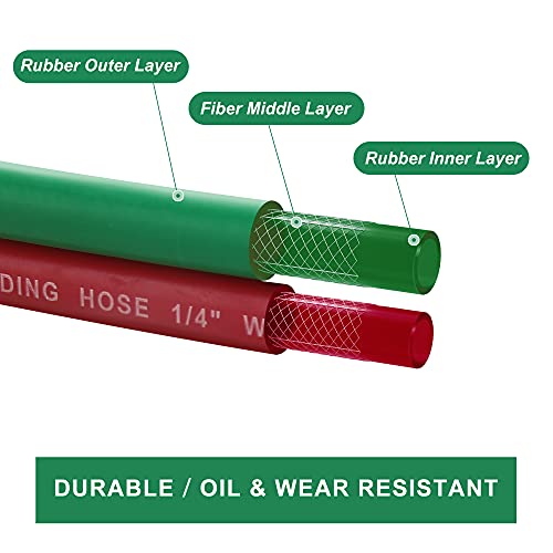 Hromee Oxygen Acetylene Hose 1/4-Inch × 25 Feet With 9/16”-18 B Fittings Welding Cutting Torch Twin Hose #TOP3