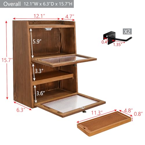Ikee Design Rustic Wooden 2-Tier Countertop Storage Cabinet with Wavy Doors, Cupboard Organizer with Removable Bamboo Tea Tray, for Kitchen Pantry, Cups, Brown Color, 12.1W x 6.3D x 15.7H in - Image 4
