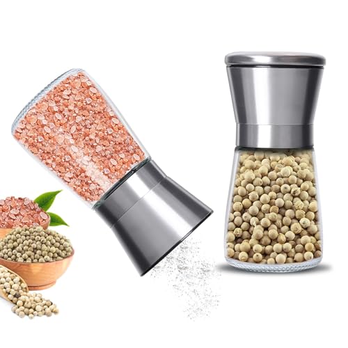 Gucass Set de Molinillos de Sal y Pimienta Ajustables, 2 Piezas Molinillo Manual de Acero Inoxidable con Molino de Cerámica con Grosor Ajustable, 180 ml, Ideal para Especias, Chiles