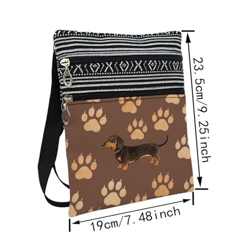 Brown Dachshund Paw Messenger Bag Small Ethnic Pattern Adjustable Strap Crossbody Zipper Pouch Dachshund Phone Organizer Wallet Cute Shoulder Handbag for Dog Lovers Women Friends2