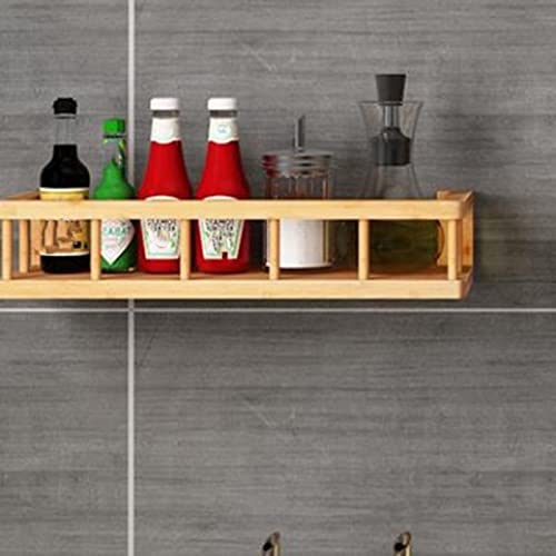 Exquisitos estantes de baño, carrito de ducha, estante de especias, madera de bambú, baño, cocina, estante de almacenamiento de pared, sin perforaciones, para colgar en la pared, condimento, organizad