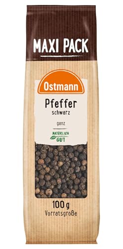 Ostmann Gewürze - Schwarze Pfefferkörner ganz | Ungemahlener Pfeffer ideal für die Pfeffermühle oder für pikante Saucen | 100 g im Vorteilspack