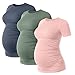 Ficerd 3 Pack Women's Maternity Shirts Cotton Short Sleeve Pregnancy Tops Side Ruched Ribbed Casual Mama tees Clothes(Light Green, Light Pink, Haze Blue,Small)