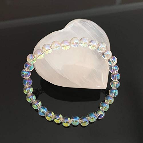 Semi-Precious Gemstone Angel Aura Quartz 6 mm Round Beads Smooth Beads with Stretch Bracelet 7