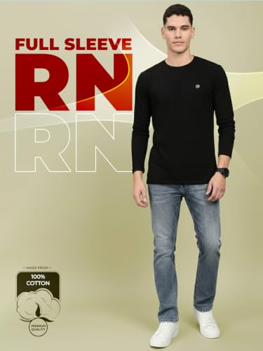 Image of Lux Nitro Men's Premium Cotton Long Sleeve T-Shirt | Modern Fit Casual Tee with Round Neck | Solid Regular Fit T-Shirt for Men