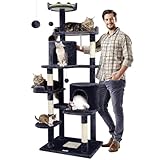 Globlazer C72 Multi-Level Cat Tree Tower | 72'' Activity Center with Cozy Condo, Perches, Scratching Posts, Large Platform and Anti-Tip Kit - Ideal for Large Cats, Dark Grey