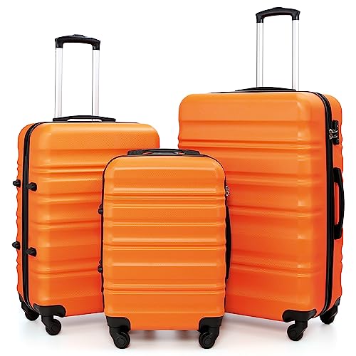 COOLIFE Hartschalen-Koffer Trolley Rollkoffer Reisekoffer mit TSA-Schloss und 4 Rollen (Orange, Koffer-Set)