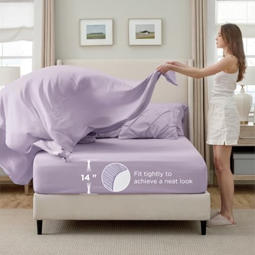 Image of Bedsure Full Comforter Set Light Purple - Bed in a Bag Full Size Bedding Set 7 PCS, GentleSoft Pintuck Bed Set Gift for Family, All Season Down Alternative Comforter with Sheets, Pillowcases & Shams