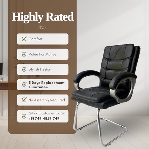 Image of activa Executive Office Visitor Chair | Ergonomic Relax Chair for Study, Home, Reception| Comfortable Cushioned Seat Back, Double Pipe Frame with Arm Rest Guest Seating (2, Prime Black, Star)