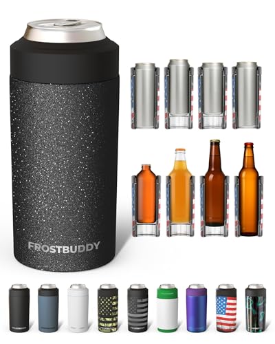 Image of Frost Buddy Universal Can Cooler - Fits all - Stainless Steel Can Cooler for 12 oz & 16 oz Regular or Slim Cans & Bottles - Stainless Steel (Dark Glitz)