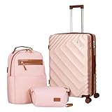 Rosamo 3 piece Luggage Set Expandable Suitcase 22x14x9 Airline Approved Carry on, ABS Hard Case Suitcases with Spinner Wheels, TSA Lock, (Pink, 3 Piece Sets(20/BP/TB))